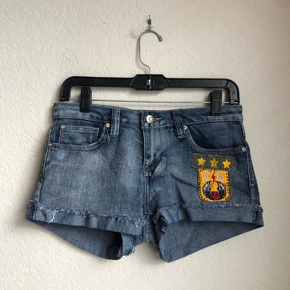 COOGI Dark Wash Denim Shorts With Patches